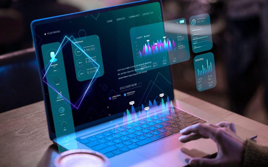 pessoa usando um BI automatizado no computador, analisando o business intelligence do seu negócio.